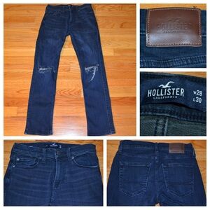 Men’s Hollister dark denim distressed skinny jeans, size 28”x30”